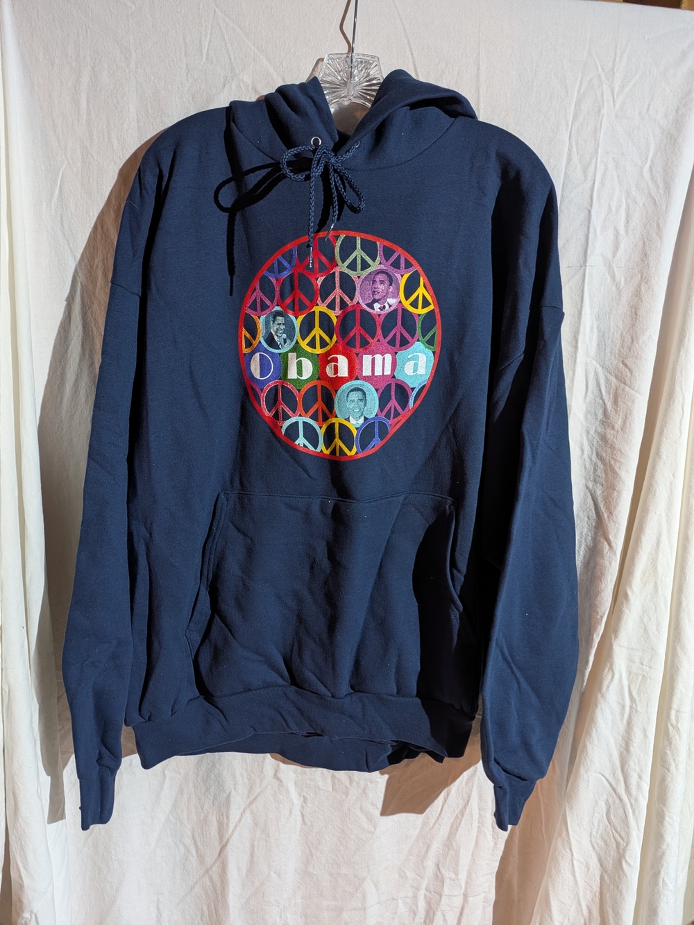 Barack Obama Peace Sign Campaign Hooded Sweatshirt Hoodie In Blue Size XXL